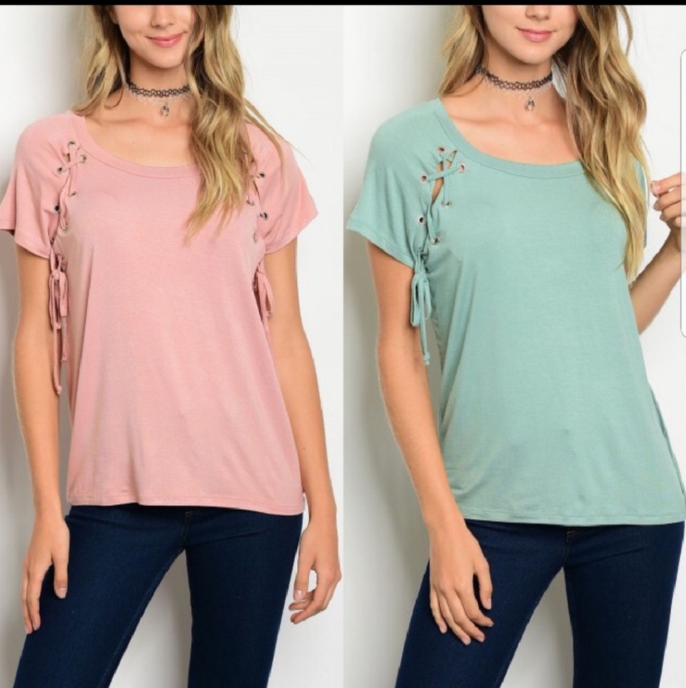 SALE NWT Mauve or Sage Lace Up Detail Top S M L
